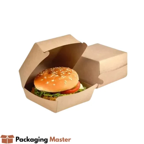 Custom burger boxes for takeaway and food delivery by Packaging Master Pakistan, durable fast food packaging.
