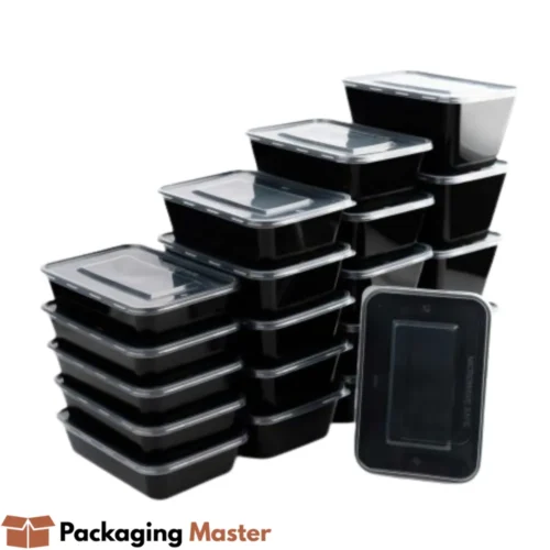 Durable Black Plastic Meal Container for Restaurants – Packaging Master Pakistan