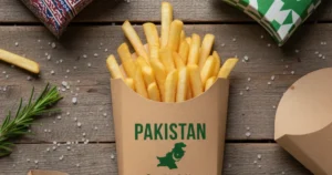 Disposable custom French fries box in Pakistan made from durable, food-grade and eco-friendly material for takeaway packaging