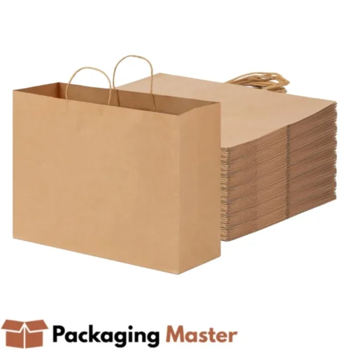 Multi purpose kraft paper bag with twisted rope handle by Packaging Master for retail and grocery use Multi purpose kraft paper bag with twisted rope handle by Packaging Master for retail and grocery use