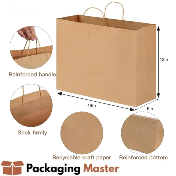 Eco friendly kraft paper produce bag with rope handle by Packaging Master for grocery use Eco friendly kraft paper produce bag with rope handle by Packaging Master for grocery use