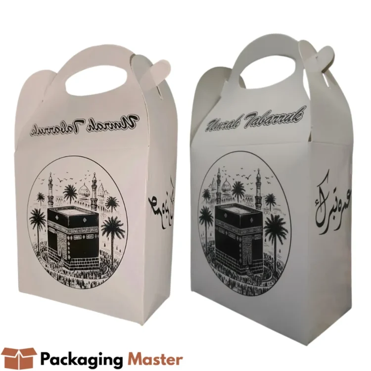 Umrah Tabarruk boxes for gifts and religious souvenirs by Packaging Master Pakistan, premium quality packaging.