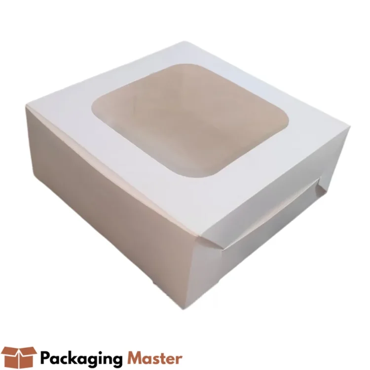Cake box 8x8x3.5 with window for bakery packaging in Pakistan by Packaging Master