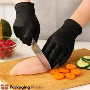 Disposable black nitrile gloves in Pakistan by Packaging Master – premium quality powder free gloves