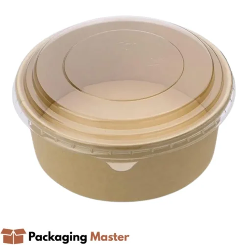 Disposable kraft bowls for loaded fries with cheese and sauces in restaurants and food stalls