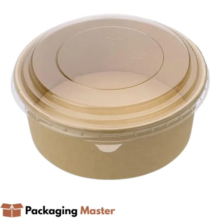 Disposable kraft bowls for loaded fries with cheese and sauces in restaurants and food stalls Disposable kraft bowls for loaded fries with cheese and sauces in restaurants and food stalls