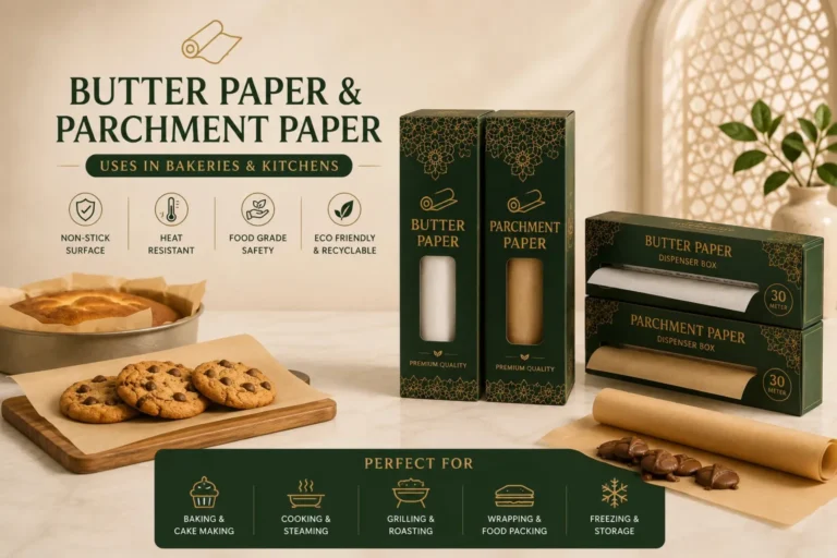Butter paper and parchment paper in Pakistan for baking, cooking, food wrapping, and commercial kitchen use.