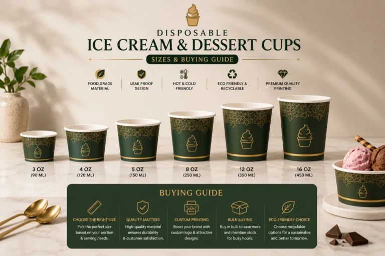 Disposable ice cream and dessert cups in Pakistan in multiple sizes with premium custom printed food packaging