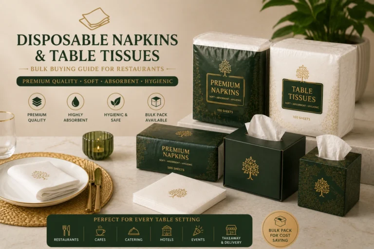 Disposable napkins and table tissues in Pakistan for restaurants, cafes, catering, hotels, and bulk food service use.