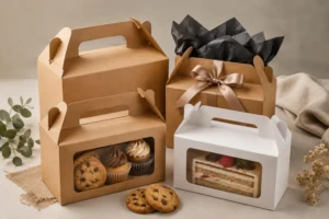 Premium kraft gable boxes in Pakistan for gifting, bakery items, cookies, cupcakes and takeaway packaging