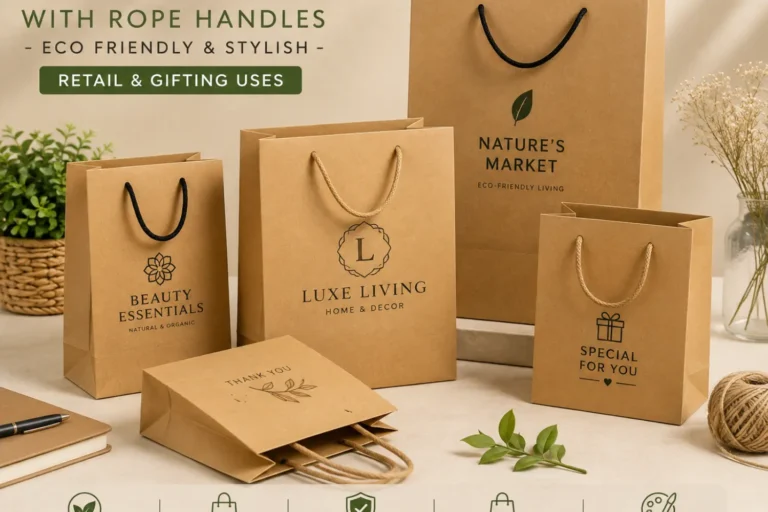 Kraft paper bags with rope handles in Pakistan for retail, gifting, custom printing and eco-friendly packaging