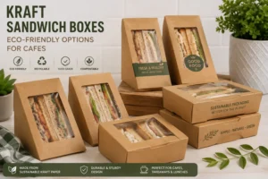 Kraft sandwich boxes in Pakistan with clear windows for eco-friendly cafe takeaway and food packaging