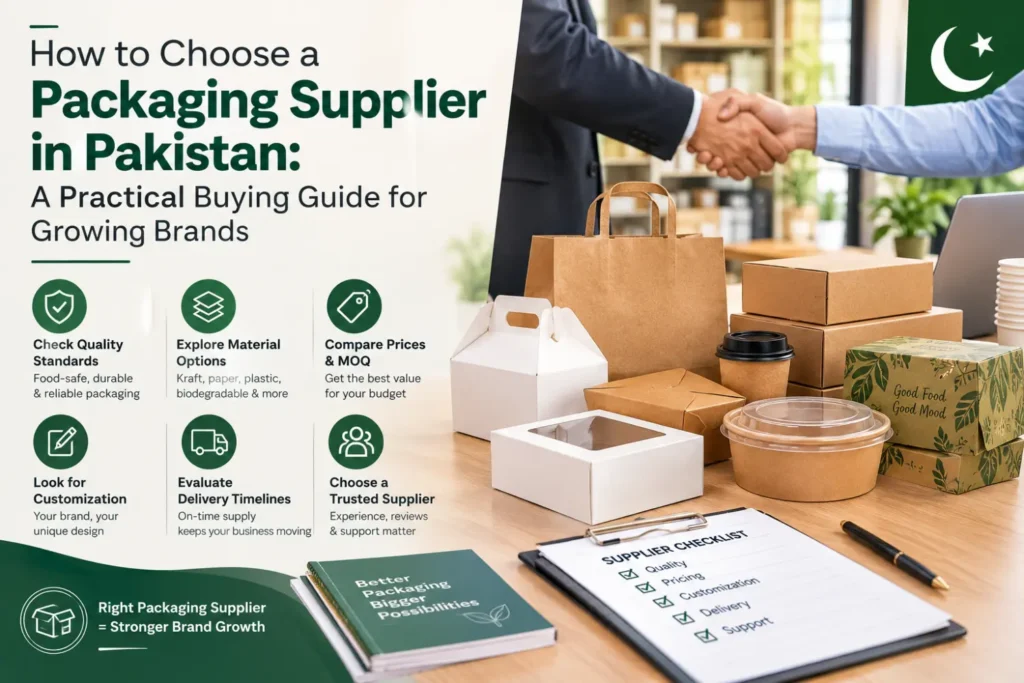 Packaging supplier in Pakistan showing quality packaging options, pricing, customization and supplier selection factors for growing brands