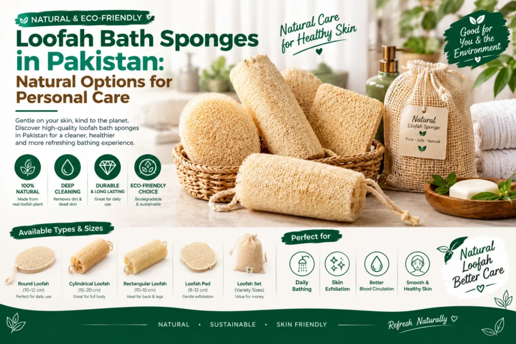 Natural loofah bath sponges in Pakistan for personal care, skin exfoliation, daily bathing and eco-friendly body care