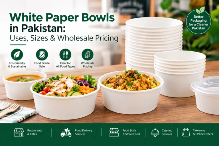 White paper bowls in Pakistan for restaurants, takeaway and food delivery with different sizes and wholesale pricing