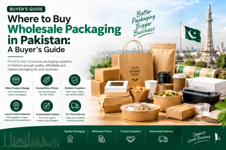 Wholesale packaging in Pakistan with food boxes, kraft bags, cups and containers for businesses comparing suppliers, prices and bulk options